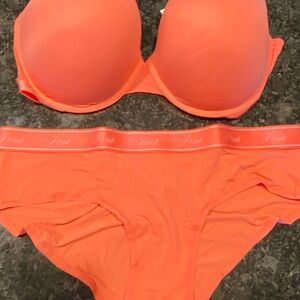 Victoria's Secret Pink Neon Orange Bra and Panty Set